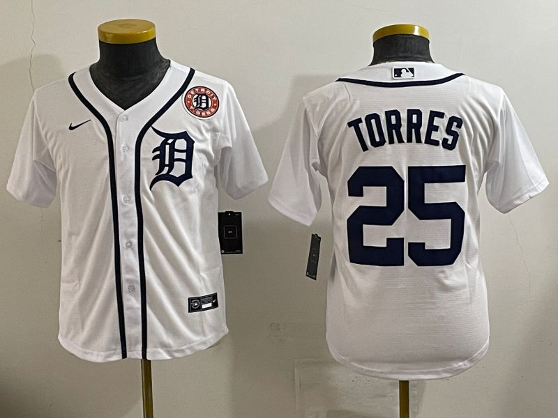 Youth 2025 Detroit Tigers #25 Torres White Game Nike MLB Jersey style 10->youth mlb jersey->Youth Jersey